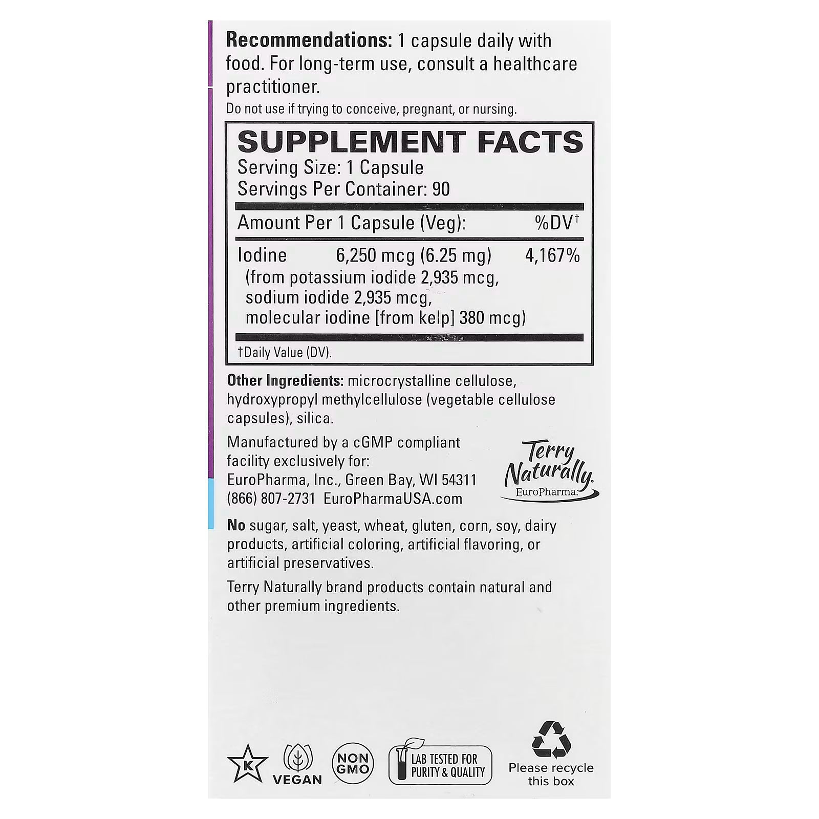 Terry Naturally Tri-Iodine 6.25 mg 90 Capsules