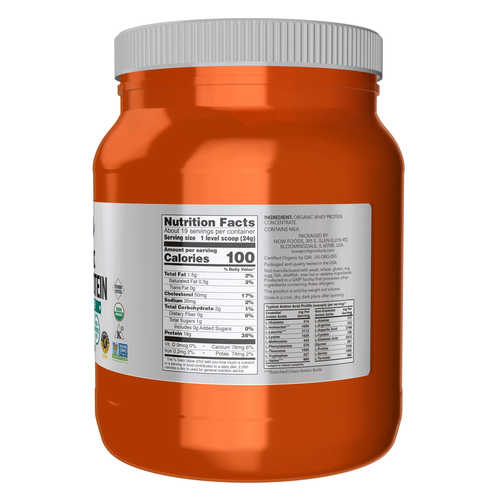 NOW Sports Whey Protein Organic Unflavored Powder 1 lb