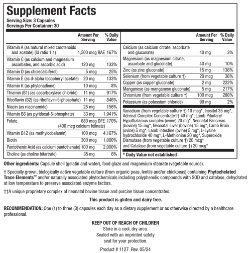 Biotics Research Bio-Glycozyme Forte, SKU 1127 Supplement Facts and warnings, revision May 2024