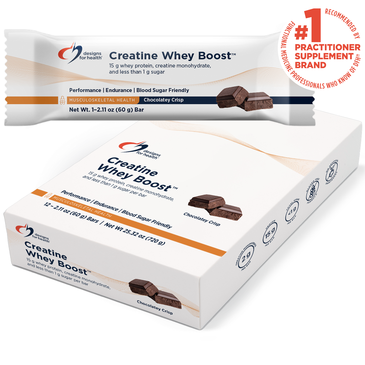 Designs for Health Creatine Whey Boost Chocolatey Crisp (Previously FX Yes Whey!!!) 2.11 oz (60 g) Bar front label