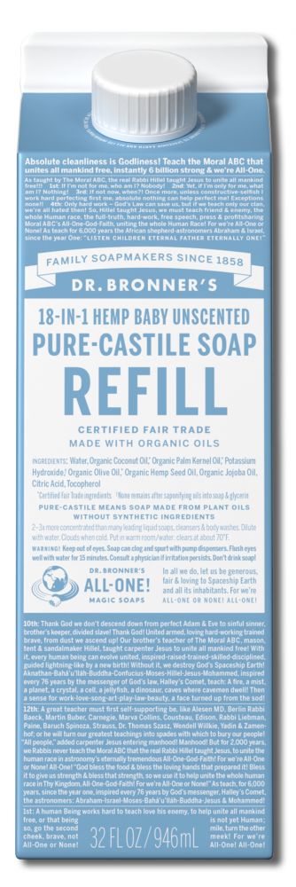 Dr. Bronner's Unscented Pure-Castile Magic Soap Refill Carton - 32 fl oz