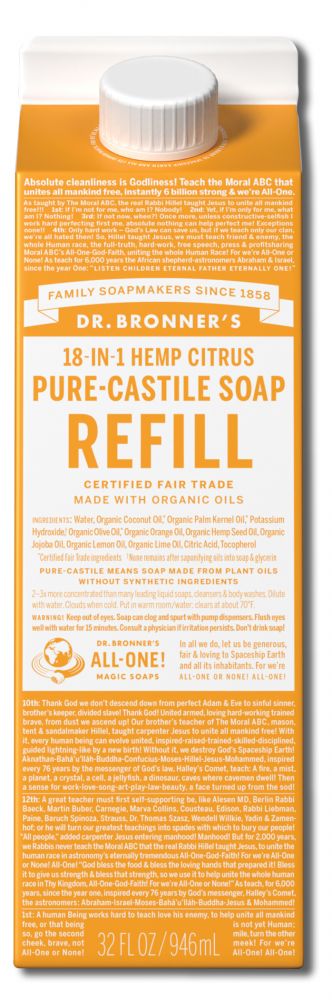Dr. Bronner's Citrus Pure-Castile Magic Soap Refill Carton - 32 fl oz