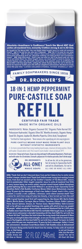 Dr. Bronner's Peppermint Pure-Castile Magic Soap Refill Carton - 32 fl oz