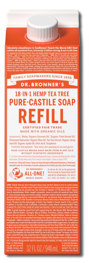 Dr. Bronner's Tea Tree Pure-Castile Magic Soap Refill Carton - 32 fl oz