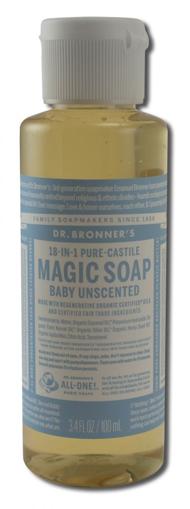 Dr. Bronner's Unscented Pure-Castile Magic Liquid Soap - 3.4 fl oz
