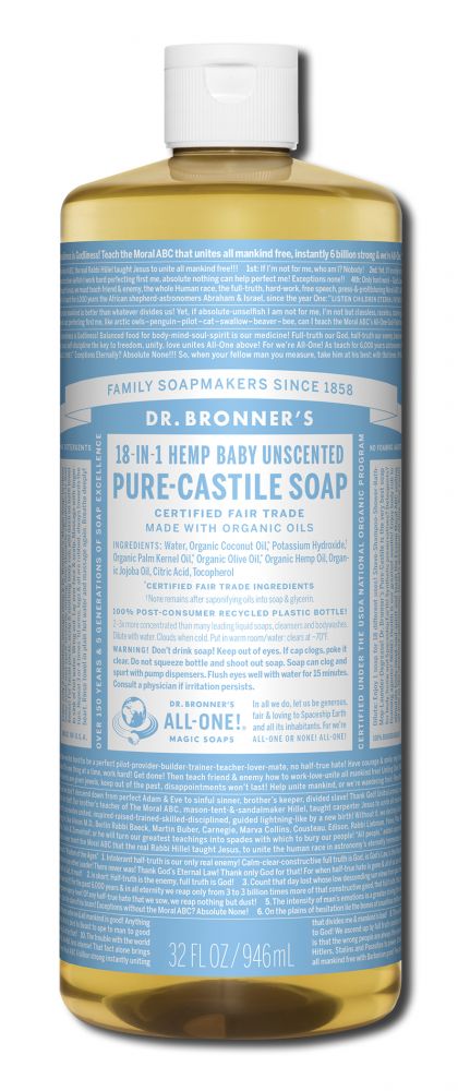 Dr. Bronner's Unscented Pure-Castile Magic Liquid Soap - 32 fl oz