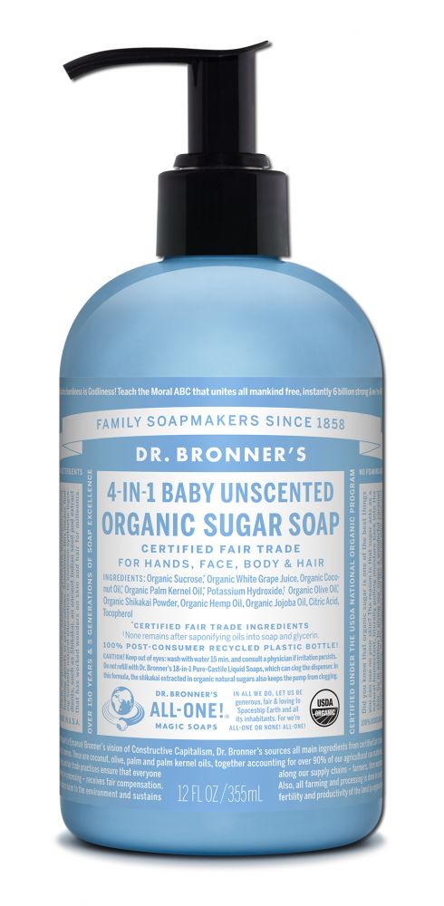 Dr. Bronner's Unscented Organic Sugar Soap - 12 fl oz