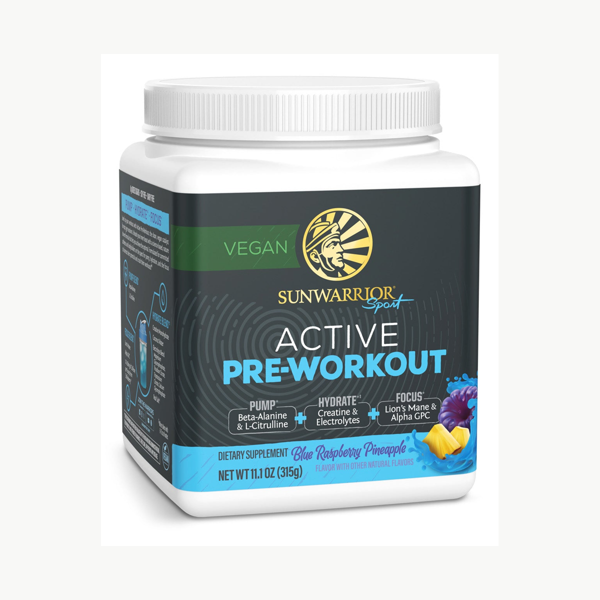 Sunwarrior Active Pre Workout Blue Raspberry Pineapple 315g official front image