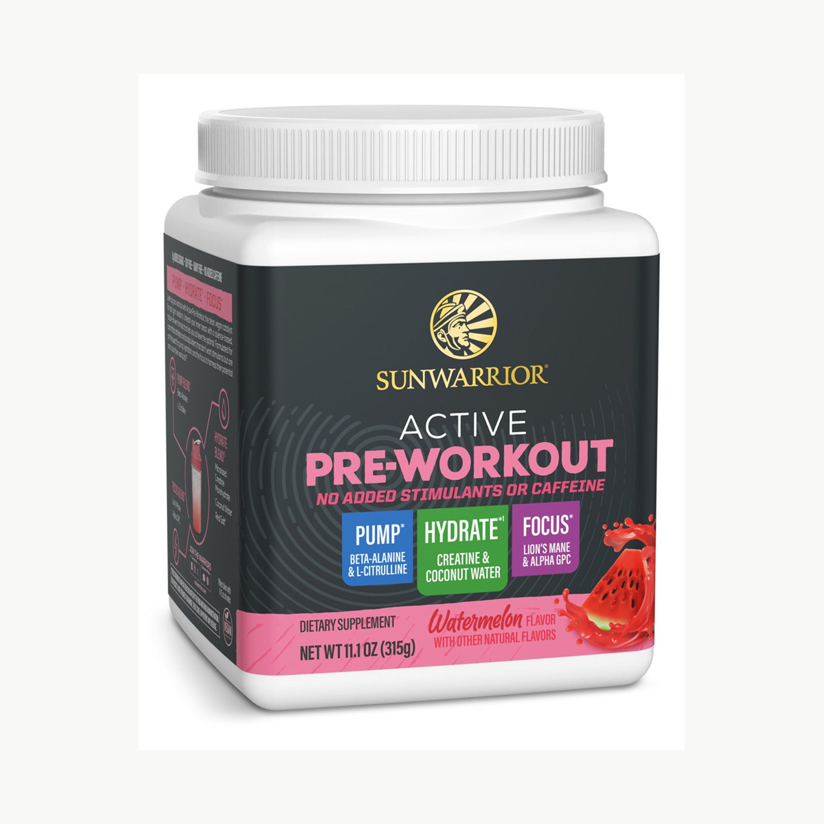 Sunwarrior Active Pre Workout Watermelon No Stimulants 315g official front image