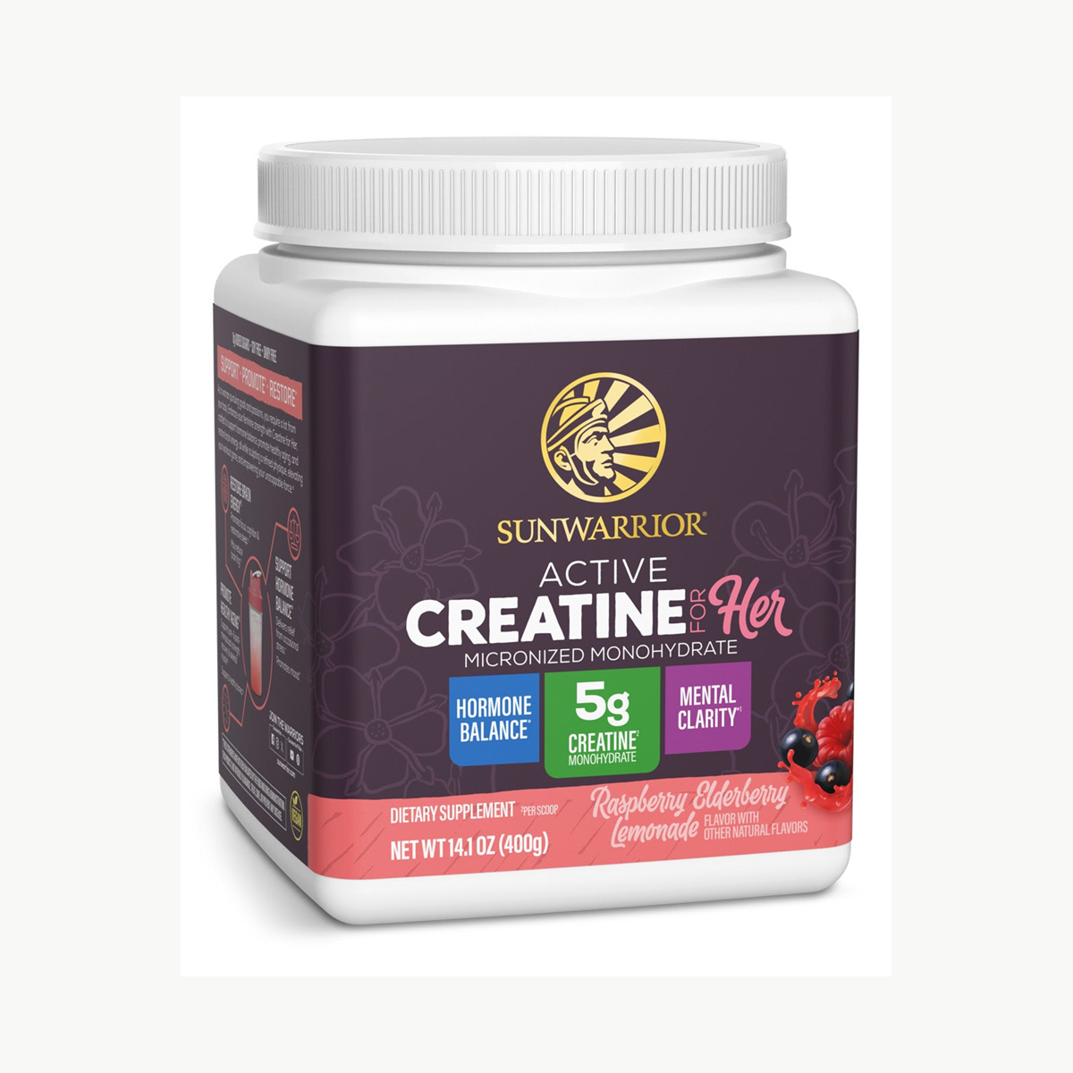 Sunwarrior Active Creatine for Her Raspberry Elderberry Lemonade 400g official front image