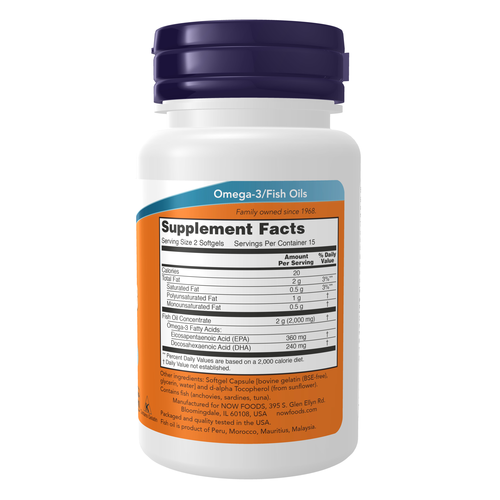 NOW Foods Omega-3 Fish Oil Molecularly Distilled 30 Softgels