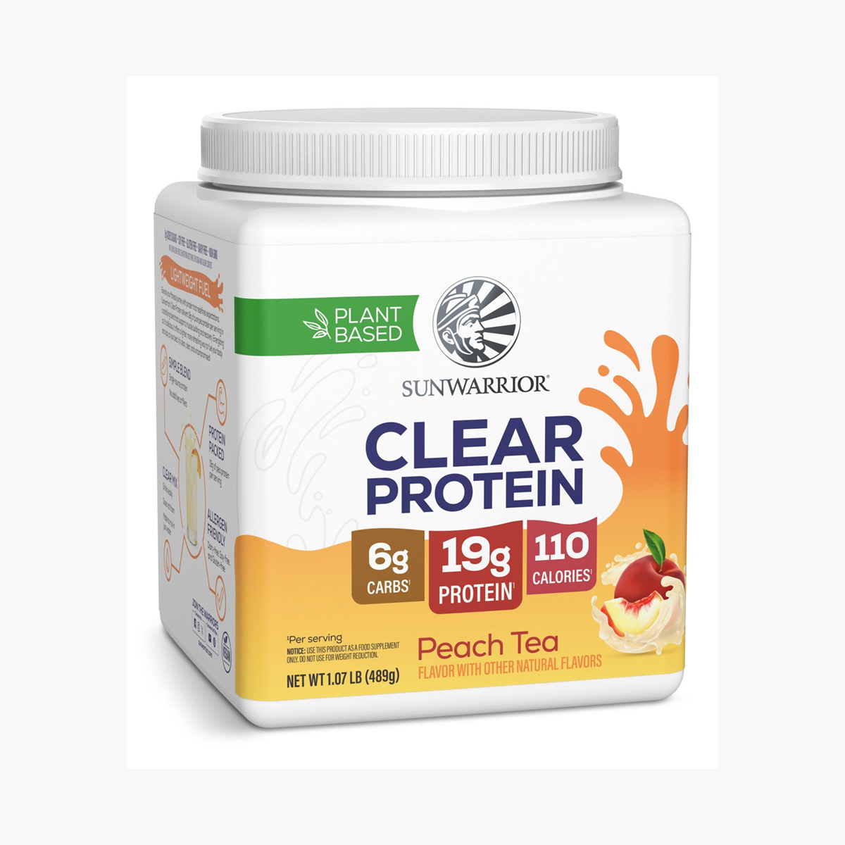 Sunwarrior Clear Protein Peach Tea 489g official front image