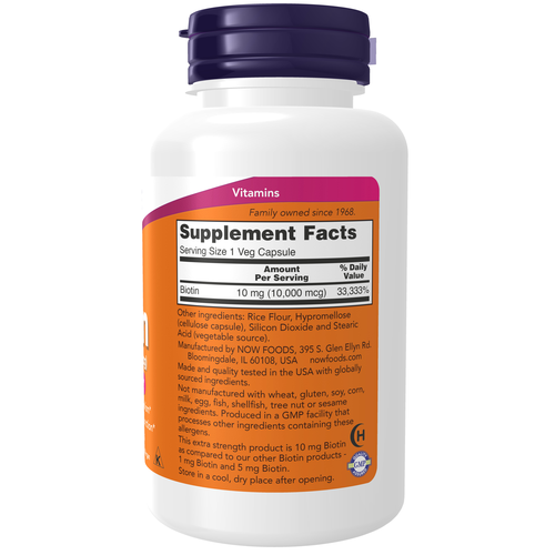 NOW Foods Biotin 10 mg 10,000 mcg 120 Veg Capsules