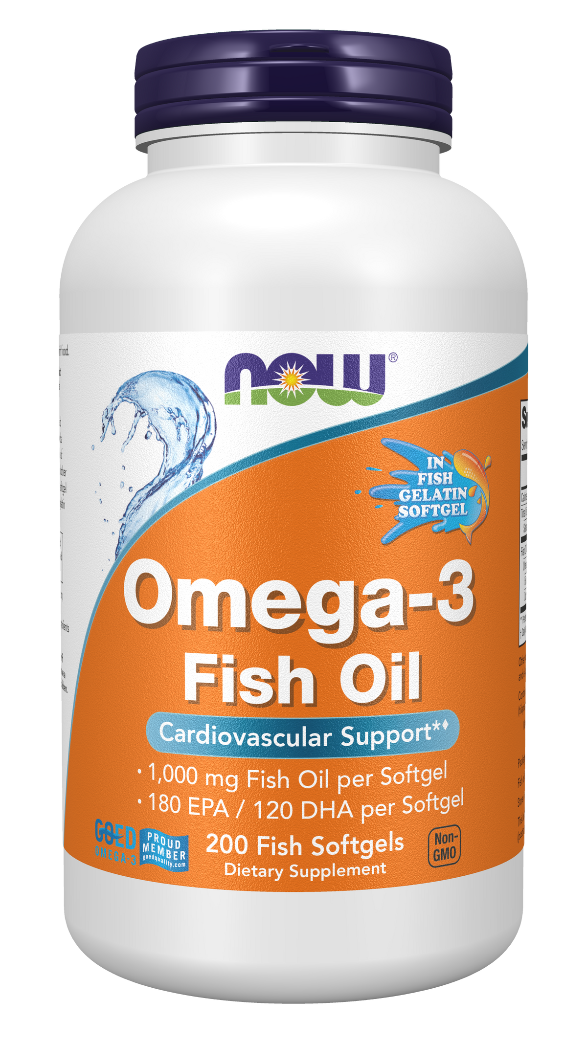NOW Foods Omega-3, Molecularly Distilled - 200 Fish Softgels front package image