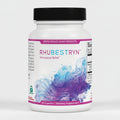 Supplement bottle labeled 'RHUBESTRYN' for menopause relief on a white background