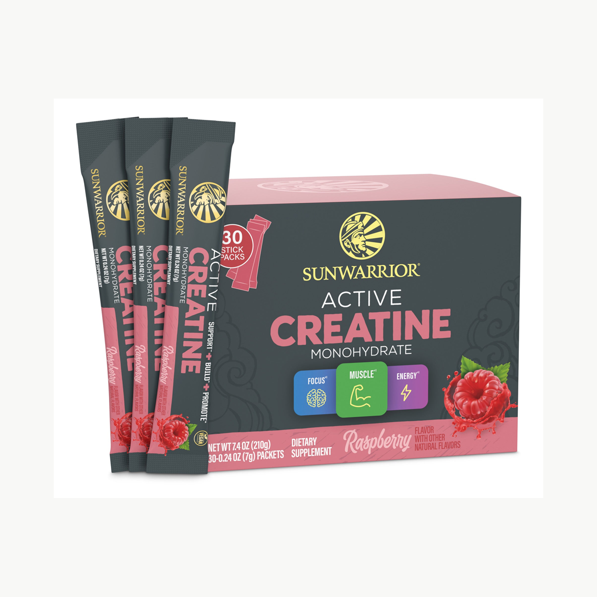Sunwarrior Active Creatine Popbox Raspberry 30 Sticks official front image