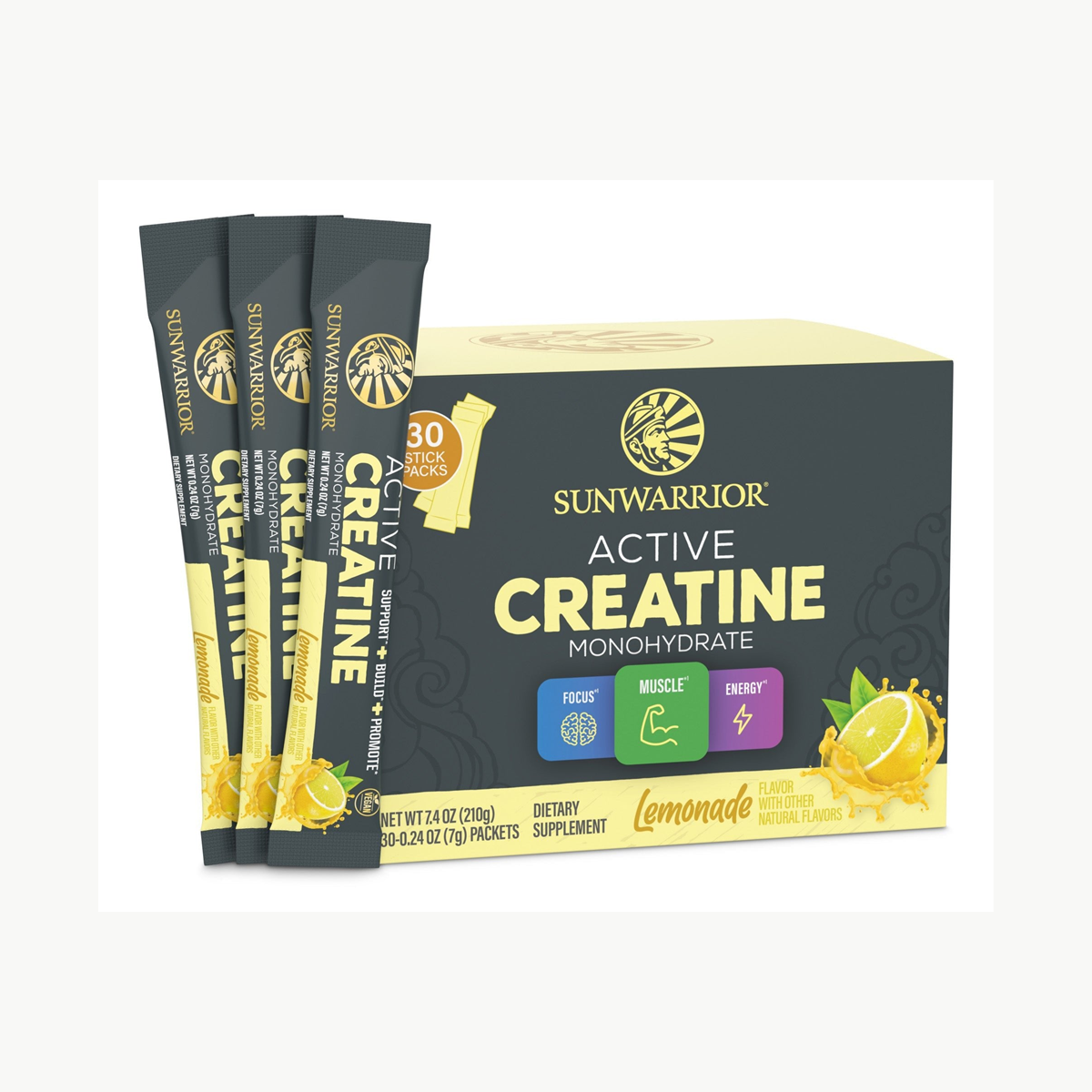Sunwarrior Active Creatine Popbox Lemonade 30 Sticks official front image