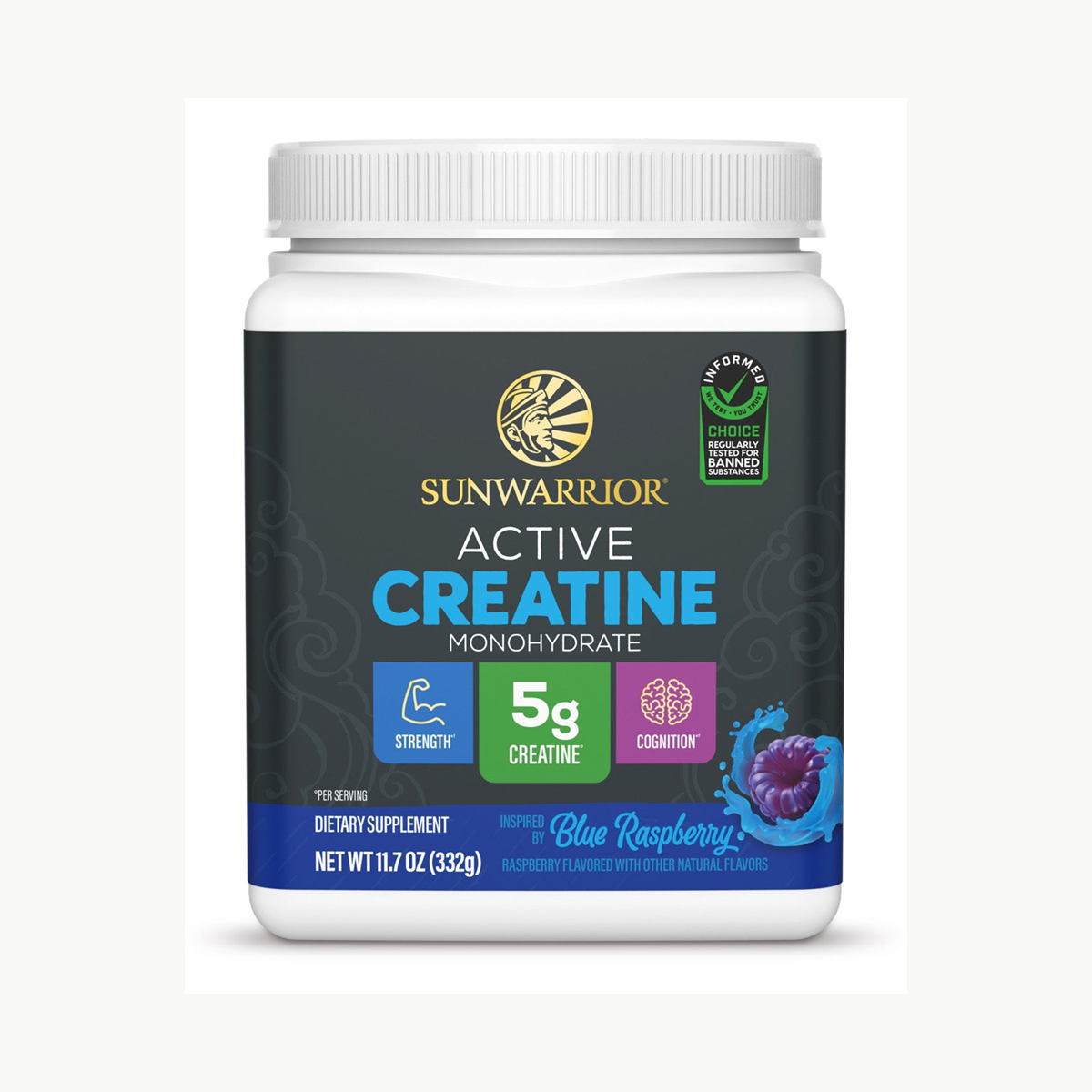 Sunwarrior Active Creatine Blue Raspberry 332g official front image