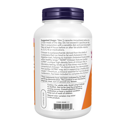 NOW Foods Chitosan 500 mg Plus Chromium 240 Capsules