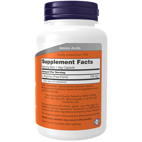 NOW Foods L-Arginine 700 mg 180 Veg Capsules product image 2