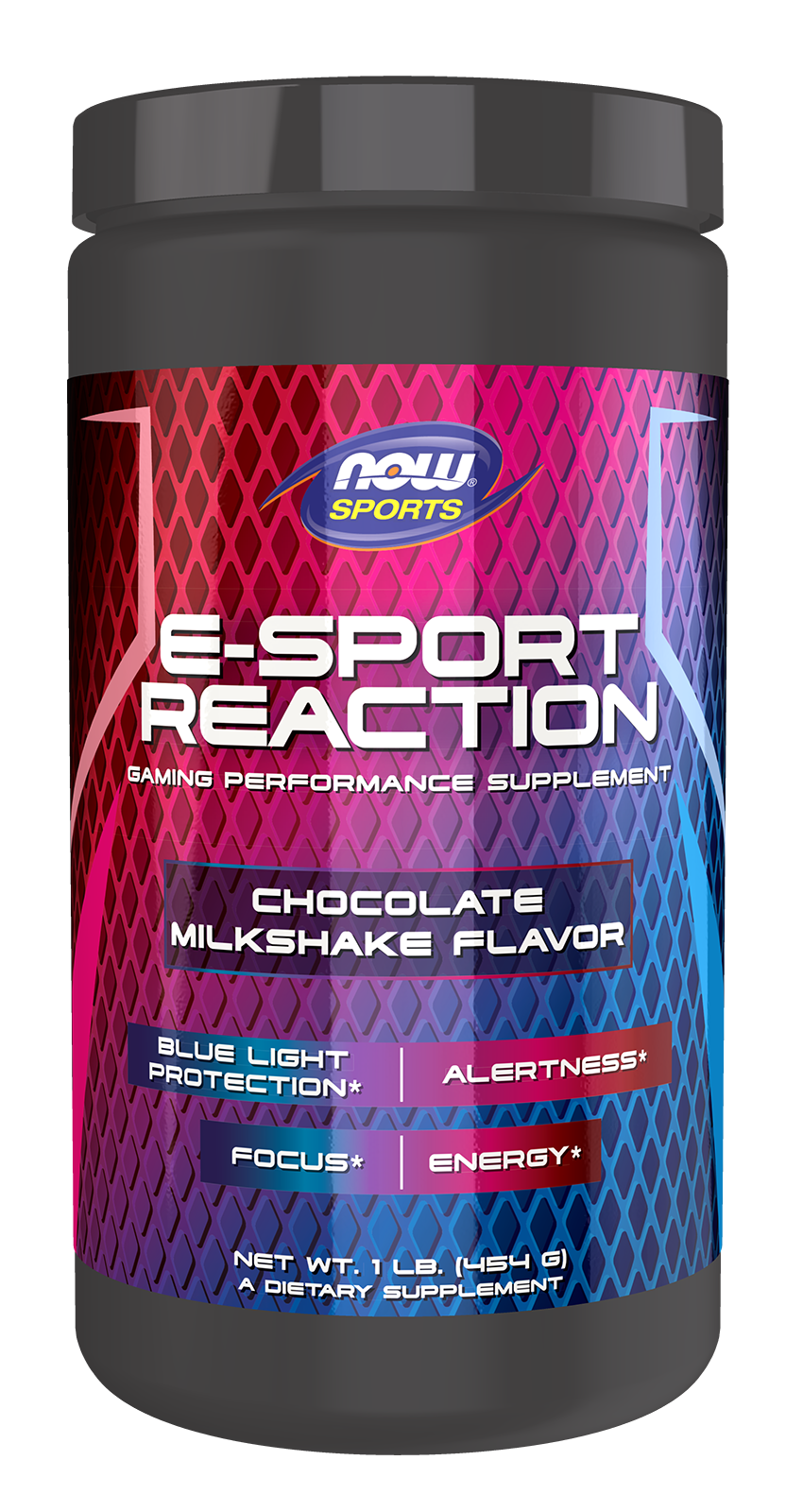 NOW Foods E-Sport Reaction, Chocolate Milkshake Flavor Powder - 1 lb. front package image