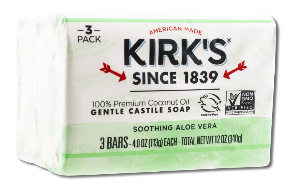 Kirk's Aloe Vera Castile Bar Soap 3 x 4 oz package