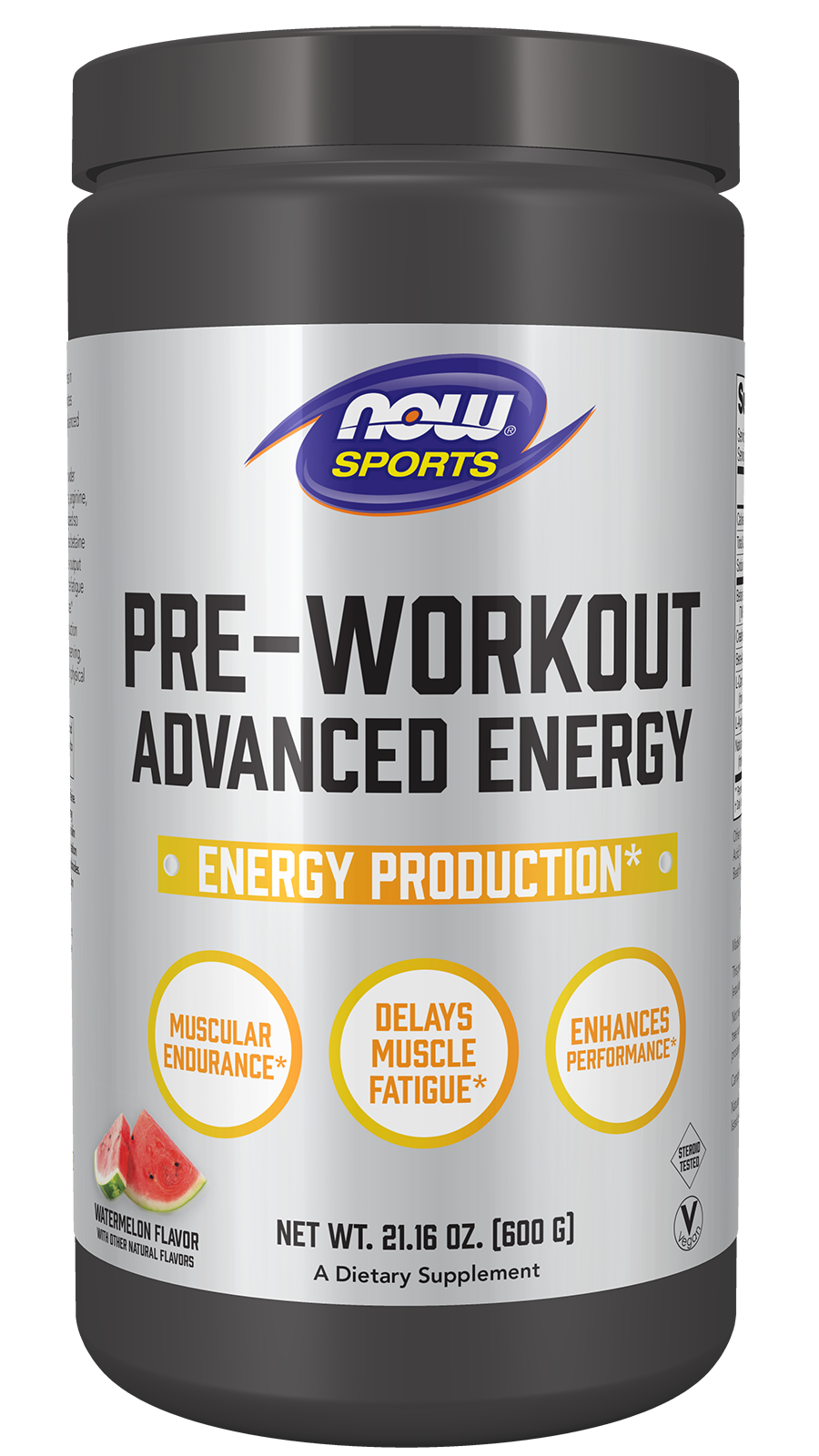 NOW Foods Pre-Workout Advanced Energy Powder - 600 g front package image