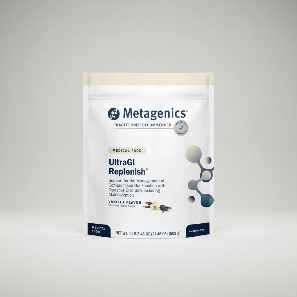 Metagenics UltraGI Replenish medical food package on a white background
