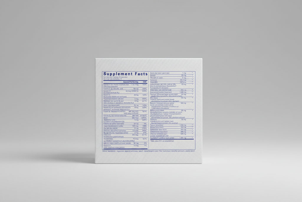 Supplement facts label with detailed nutritional information on a white background