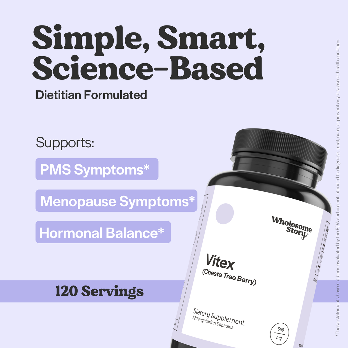 Wholesome Story Vitex Chaste Tree Berry 500 mg 120 capsules front label