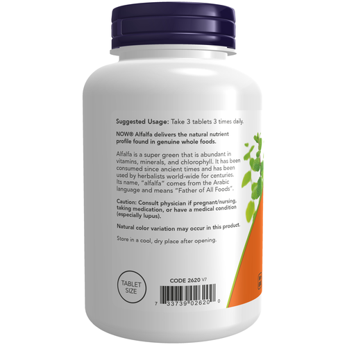 NOW Foods Alfalfa 650 mg 500 Tablets | Chlorophyll & Whole-Food Nutrients product image 3