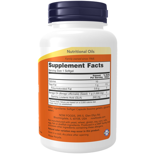 NOW Foods Borage Oil 1000 mg | Highest GLA Plant Source | 60 Softgels