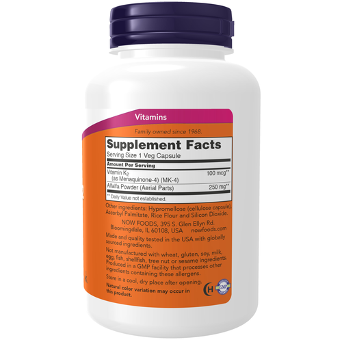 NOW Foods Vitamin K-2 100 mcg MK-4 250 Veg Capsules