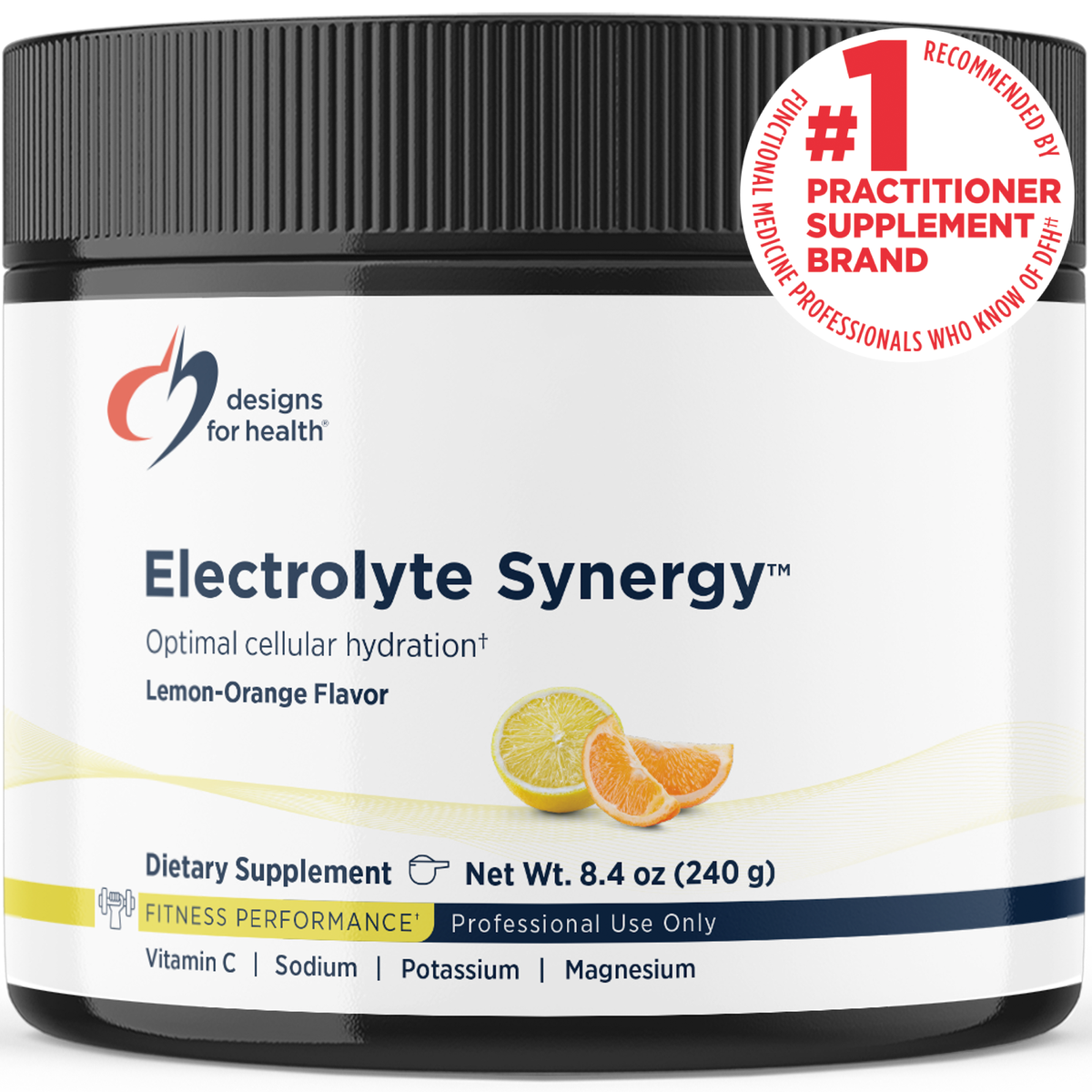 Designs for Health Electrolyte Synergy 240 g (8.5 oz) powder front label