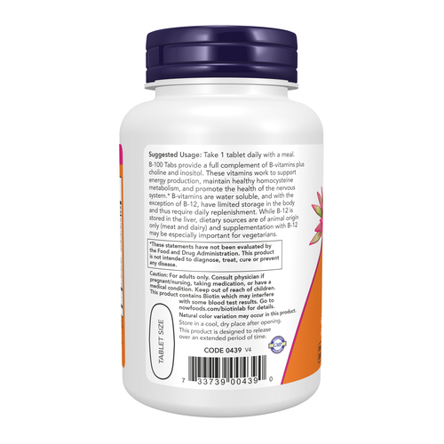 NOW Foods B-100 Sustained Release 100 Tablets | Full-Spectrum B Vitamins
