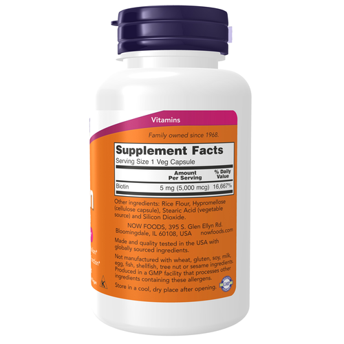 NOW Foods Biotin 5,000 mcg 120 Veg Capsules