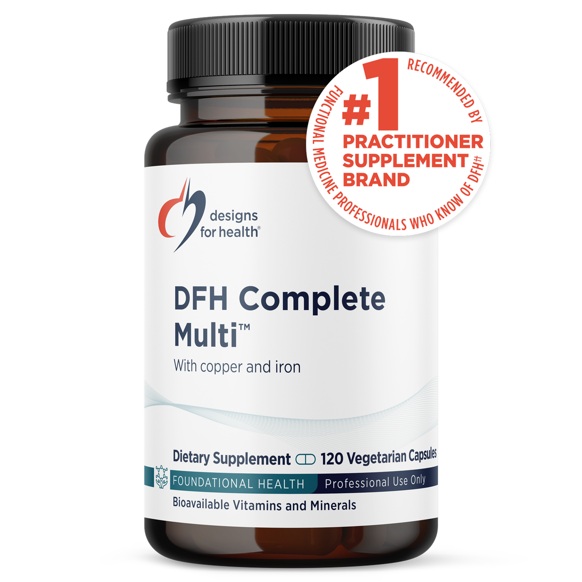 Designs for Health DFH Complete Multi with Copper + Iron 120 capsules front label
