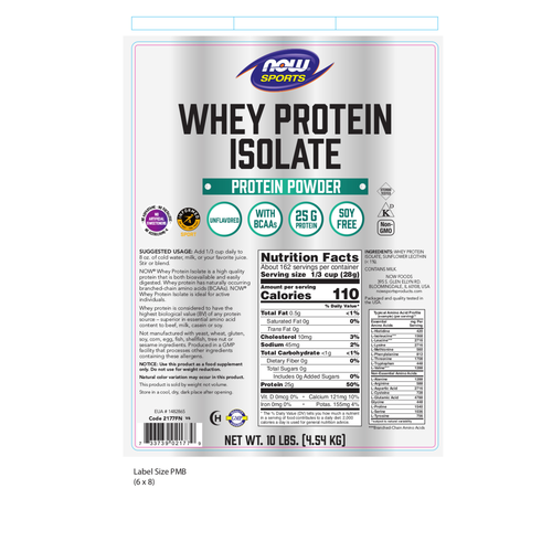 NOW Sports Whey Protein Isolate Unflavored 10 lb