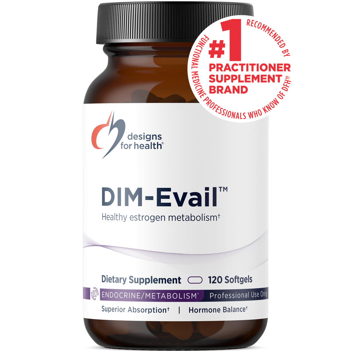 Designs for Health DIM-Evail 120 softgels front label