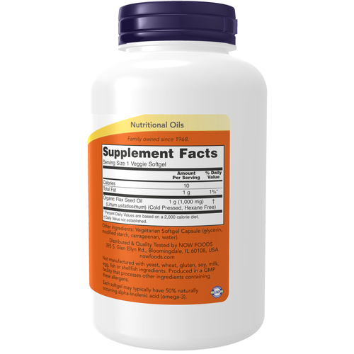 NOW Foods Flax Oil 1000 mg Vegan Formula | 120 Veggie Softgels
