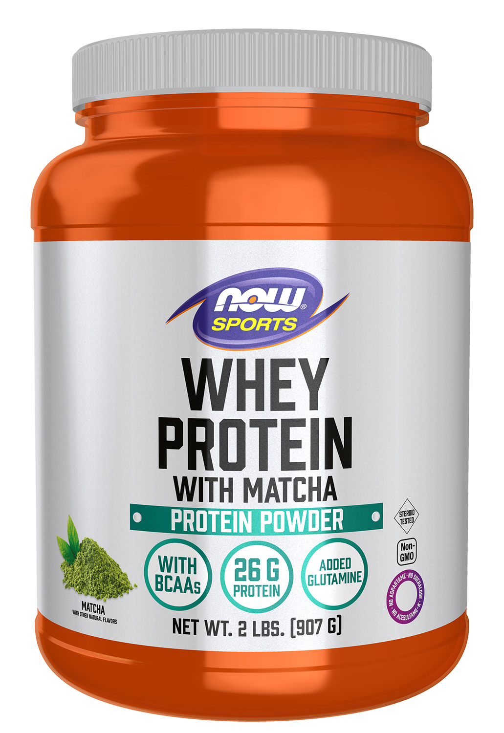 NOW Sports Whey Protein with Matcha Powder 2 lb front container