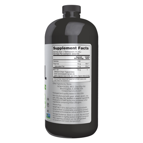 NOW Sports MCT Oil Liquid | Pure Medium-Chain Triglycerides from Coconut Oil | 32 fl oz