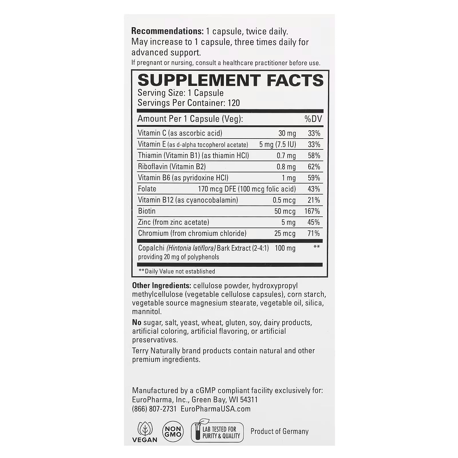 Terry Naturally Sucontral D Glucose Metabolism Support 120 Capsules