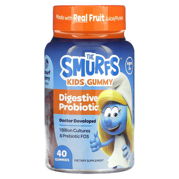 The Smurfs Digestive Probiotic Kids 40 Gummies front label