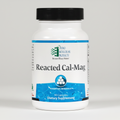 Supplement bottle labeled 'Reacted Cal-Mag' by Ortho Molecular Products on a white background