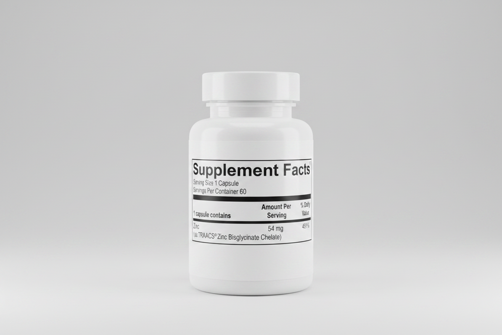 Supplement facts label with zinc content on a white background