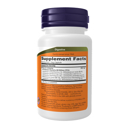 NOW Foods Probiotic-10 50 Billion CFU 50 Vegcaps | 10-Strain Digestive Flora