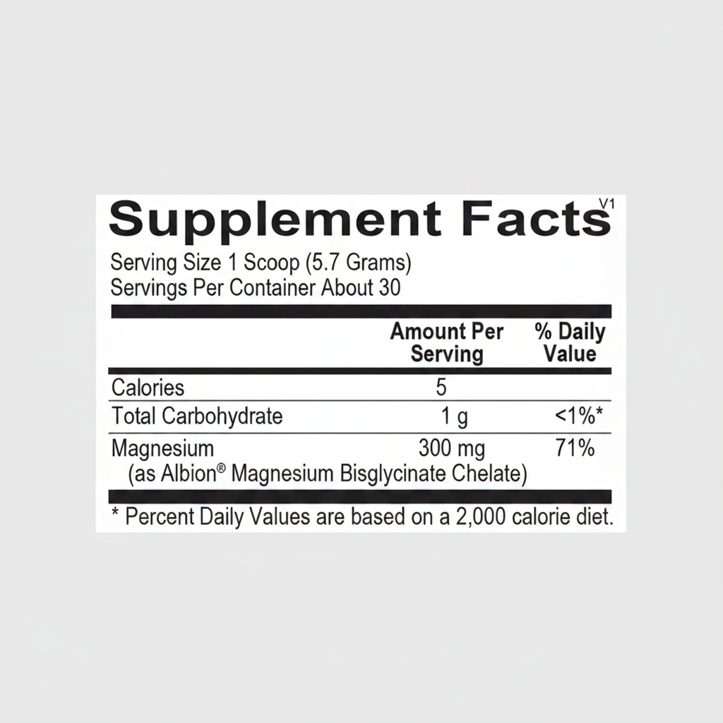 Supplement facts label with nutritional information on a white background