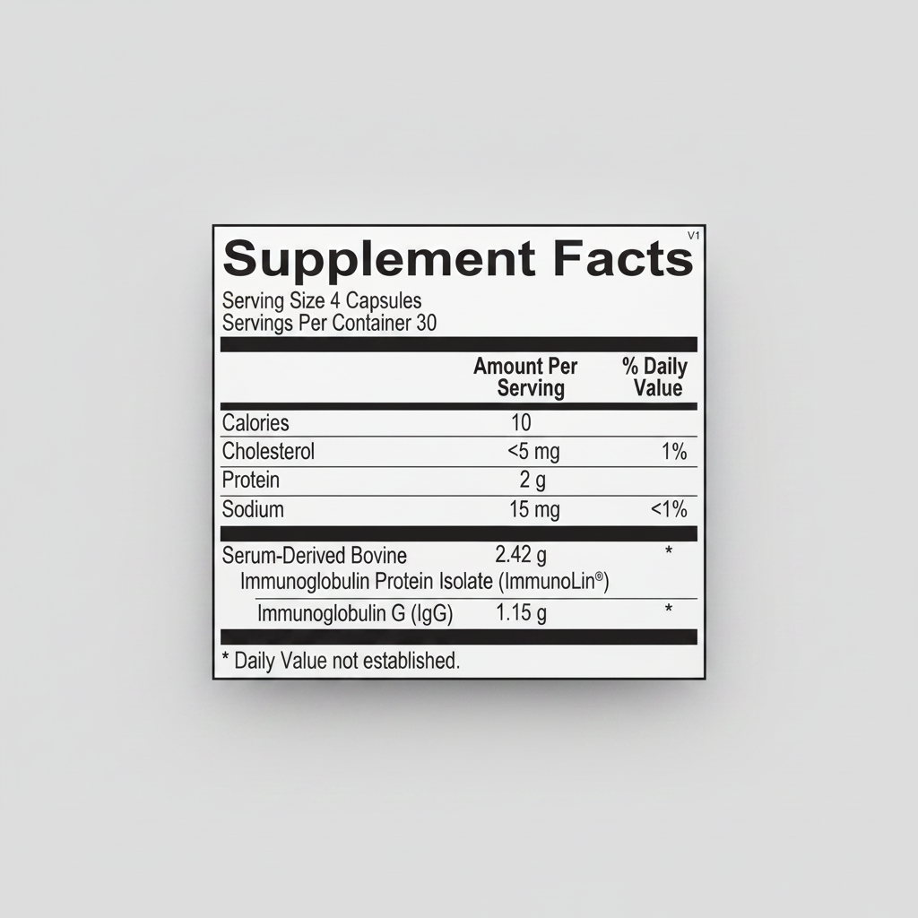 Supplement facts label with nutritional information on a white background