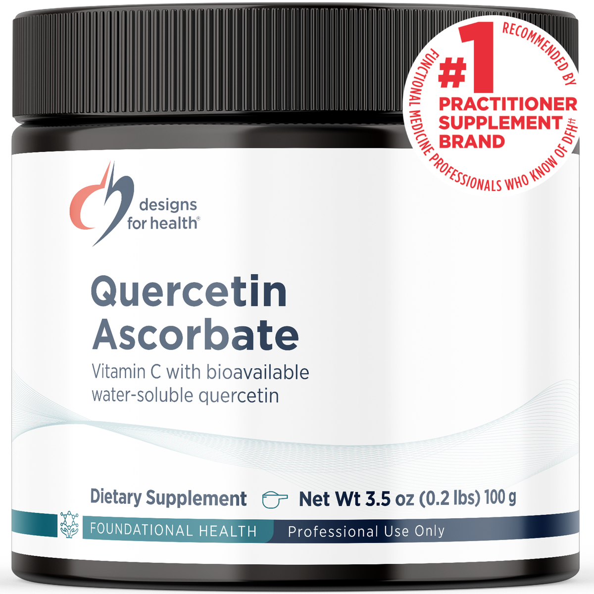 Designs for Health Quercetin Ascorbate 100 g (3.5 oz) powder front label